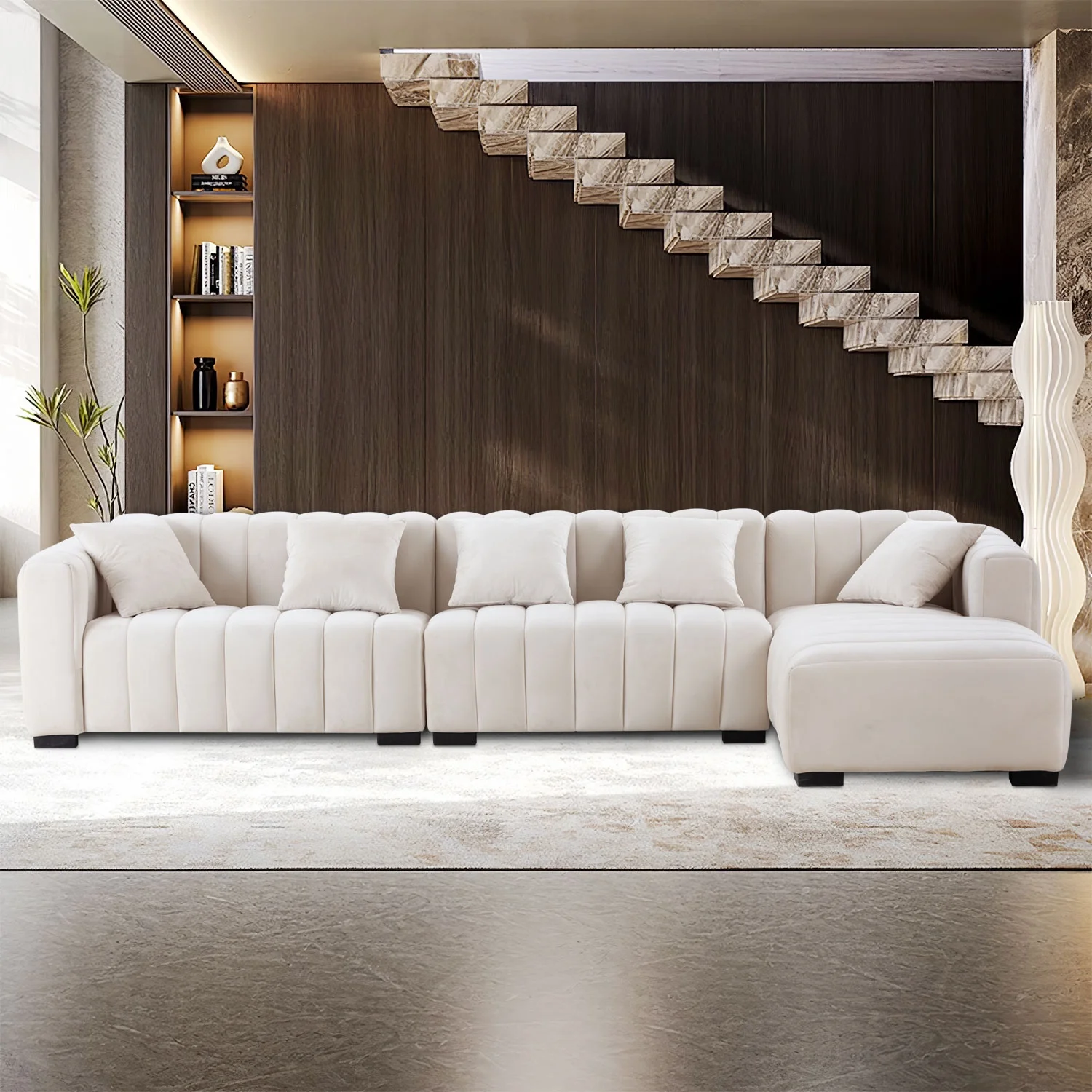 Kevinplus L-Shape Sectional Sofa with Deep Tufted Velvet Upholstered Right Chaise Modular Sofa,Sectional Sofa Couch for Living Room,Beige
