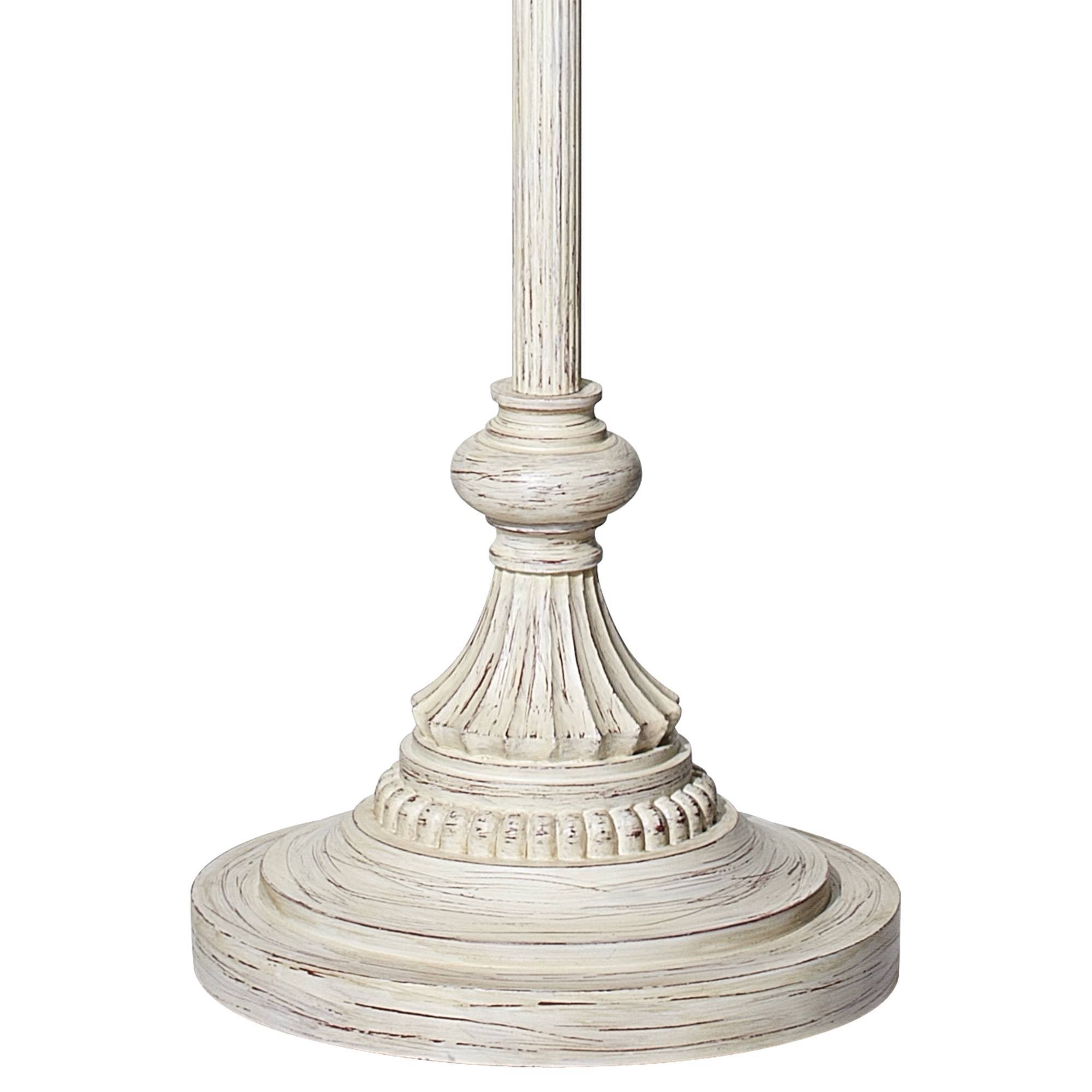 360 Lighting Vintage Chic Floor Lamp Antique White Cream Scallop Fabric Dome Shade with Fringe for Living Room Reading Bedroom