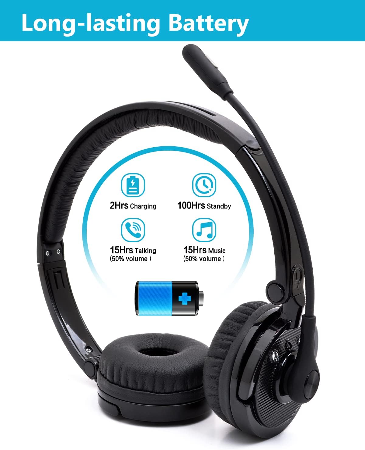 Bluetooth Headphones with Microphone USB Dongle/Adapter, ASIAMENG Wireless Bluetooth Headset with Noise Cancelling Mic Mute Button Clear Sound for Computer PC Laptop Cell Phones Office Home Pack of 2