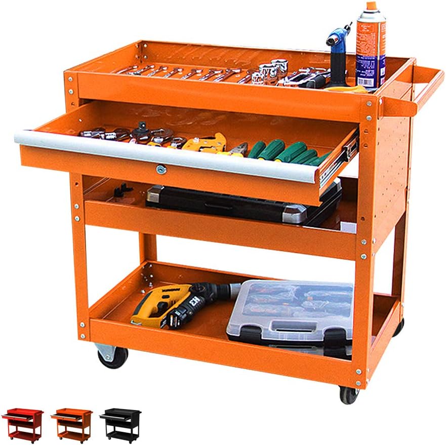 Big Tool Cart,4-Wheel Tool Cart,Rolling Tool Cart,Big Tool Storage Cart,Tool Cart with Ball-Bearing Slides,Tool Cart&Tool Chest for Garage and Warehouse (Black)