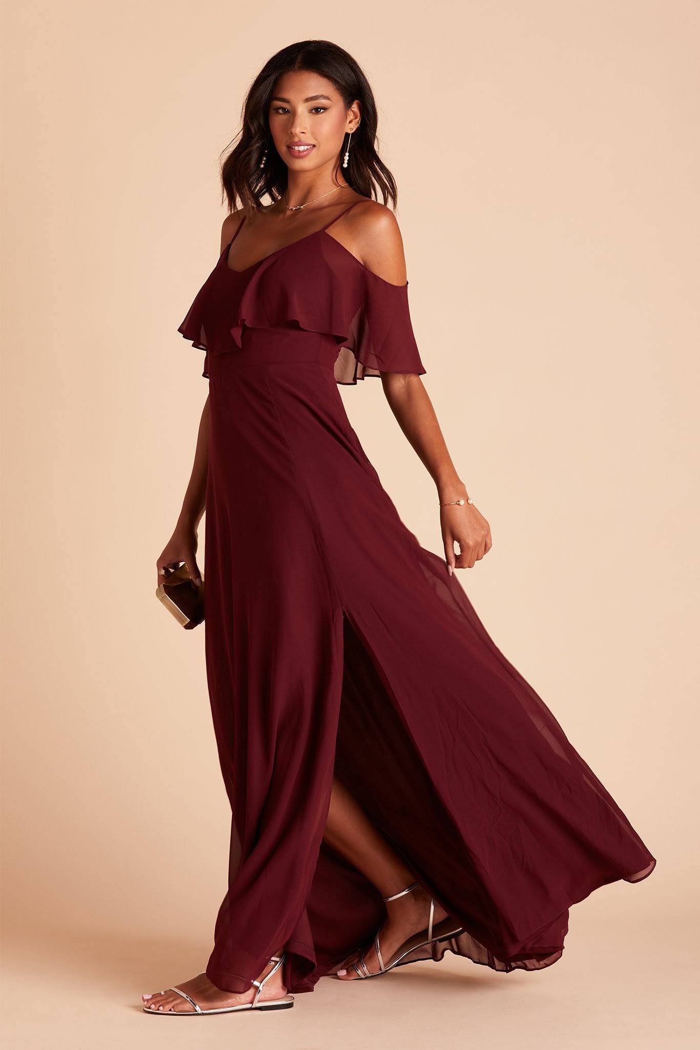 Birdy Grey Jane Convertible Chiffon Bridesmaid Dress in Cabernet Xs / Cabernet / No Slit