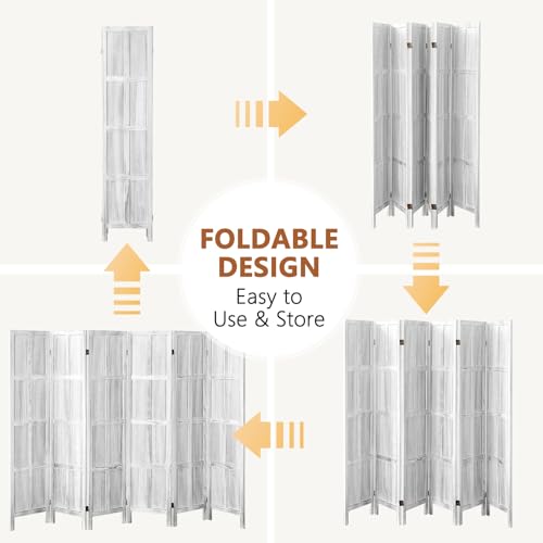 Wood Room Divider 4 Panel, 5.6 FT Tall Room Divider and Folding Privacy Screen, Partition Divider for Room Separation, Wooden Wall Divider Screen for Home Office Bedroom (Retro White)
