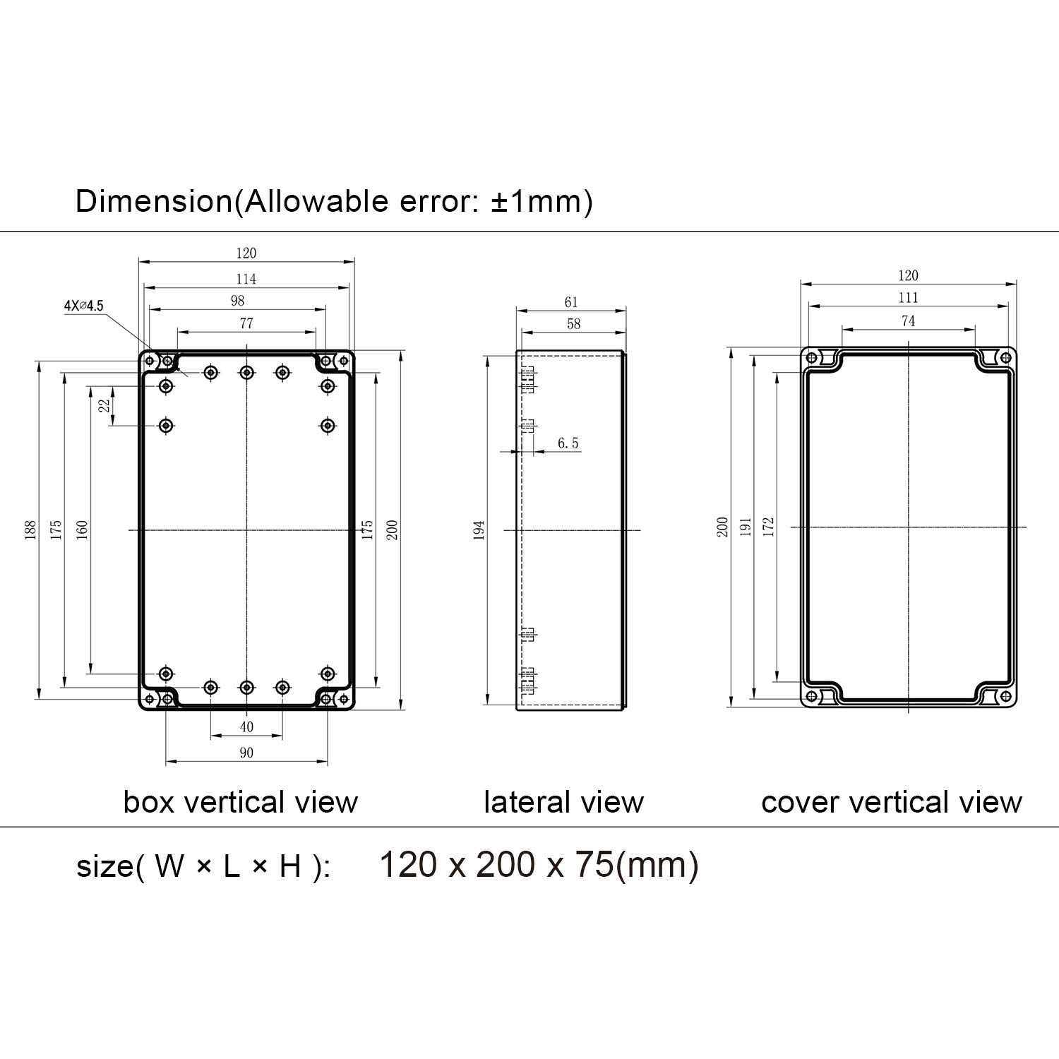 LeMotech ABS Plastic Electrical Project Case Power Junction Box, Project Box Black 10.4" x 7.2" x 3.7" (263 x 182 x 95 mm)(Pack of 1)
