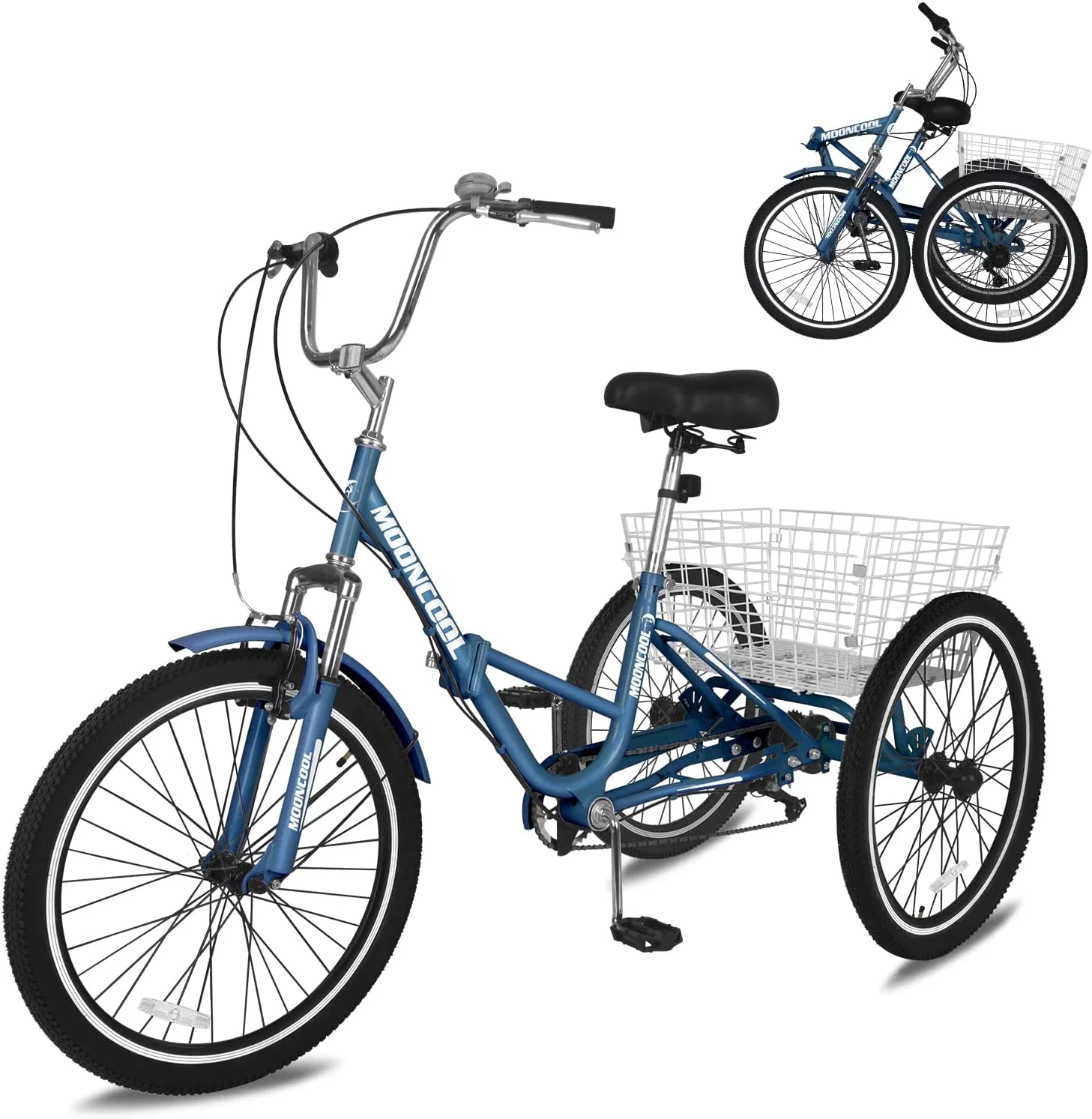 Slsy Adult Folding Tricycle for Adults, 7 Speed 20/24/26 inch 3 Wheels Bikes with Basket, Foldable Tricycle for Adults, Women, Men, Seniors