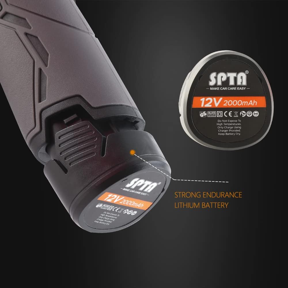 Cordless Car Buffer Polisher, SPTA Polisher with 2Pcs 12V Lithium Rechargeable Battery Brushless Polisher with Variable Speed, Portable Polisher with Polishing Pads Kit For Buffing/Polishing/Sanding