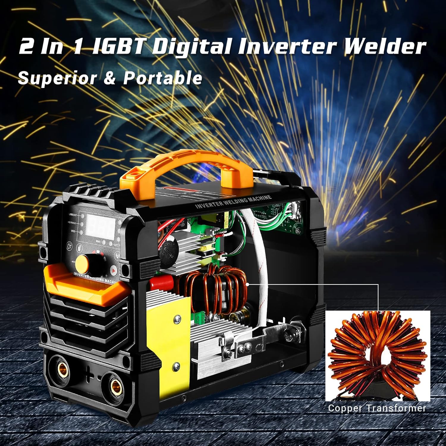 DEKOPRO 110/220V MMA Welder, 160A Stick ARC Welding Machine IGBT Digital Display LCD Hot Start Welder with Electrode Holder, Work Clamp, Input Power Adapter Cable and Brush
