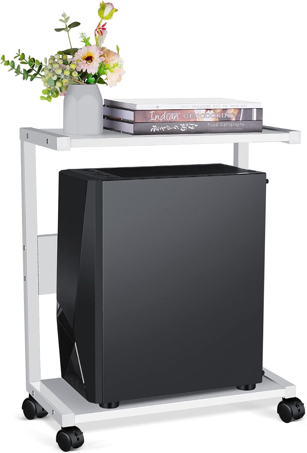Bfttlity Computer Tower Stand, PC Stand 2-Tier Mobile CPU Stand with Locking Caster Wheels for Most Computer Tower, Gaming PC, Printer (Large)