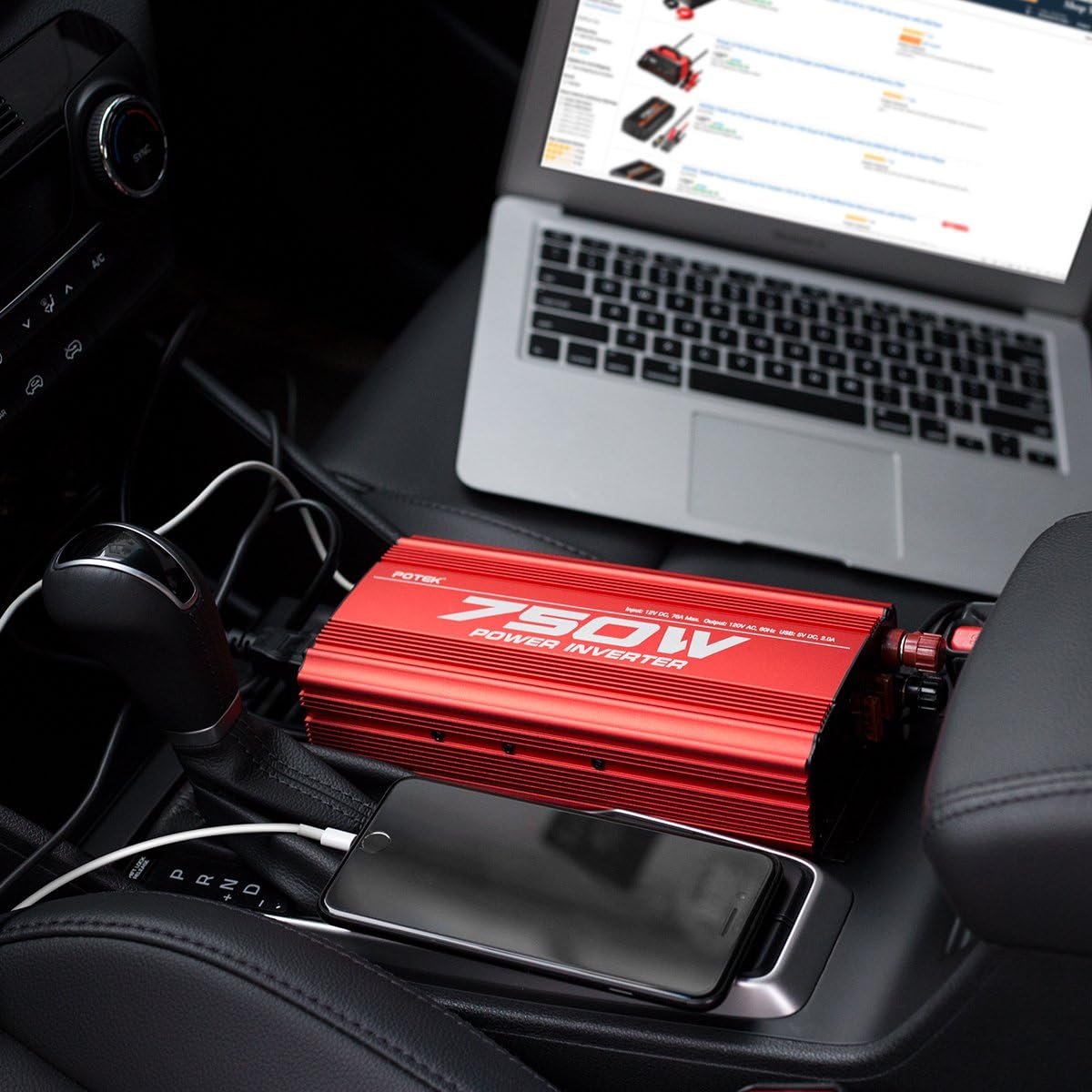POTEK 500W Car Power Inverter DC 12V to AC 110V with 2AC outlets and 2A USB Port