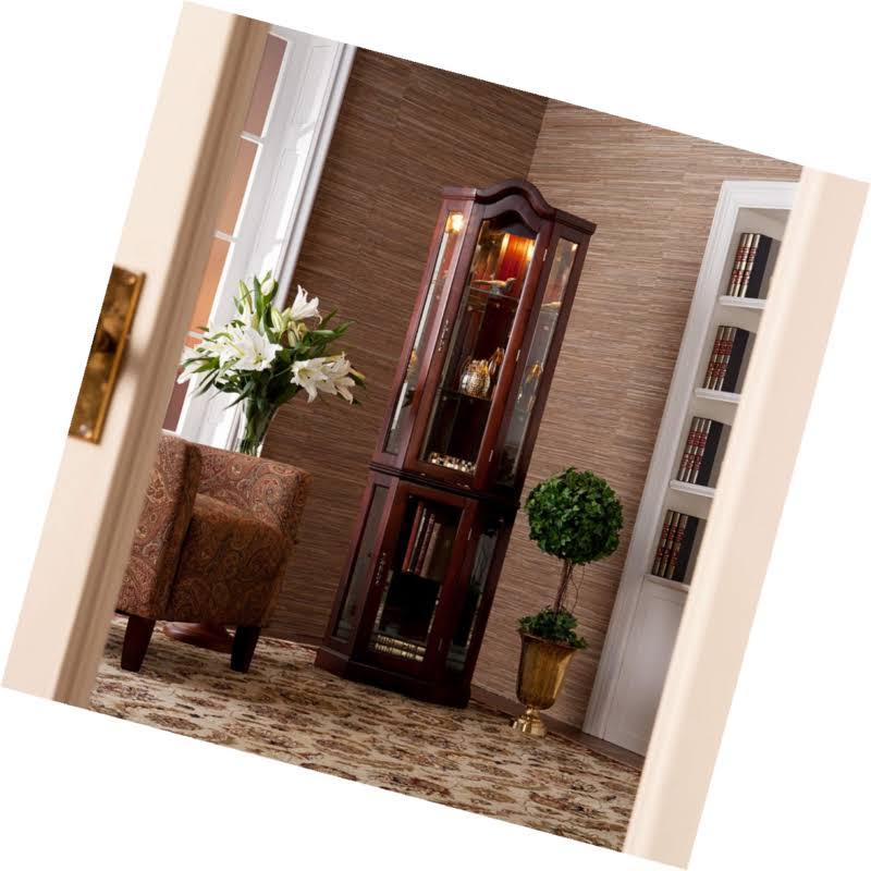 Southern Enterprises Lighted Corner Curio Cabinet, Mahogany