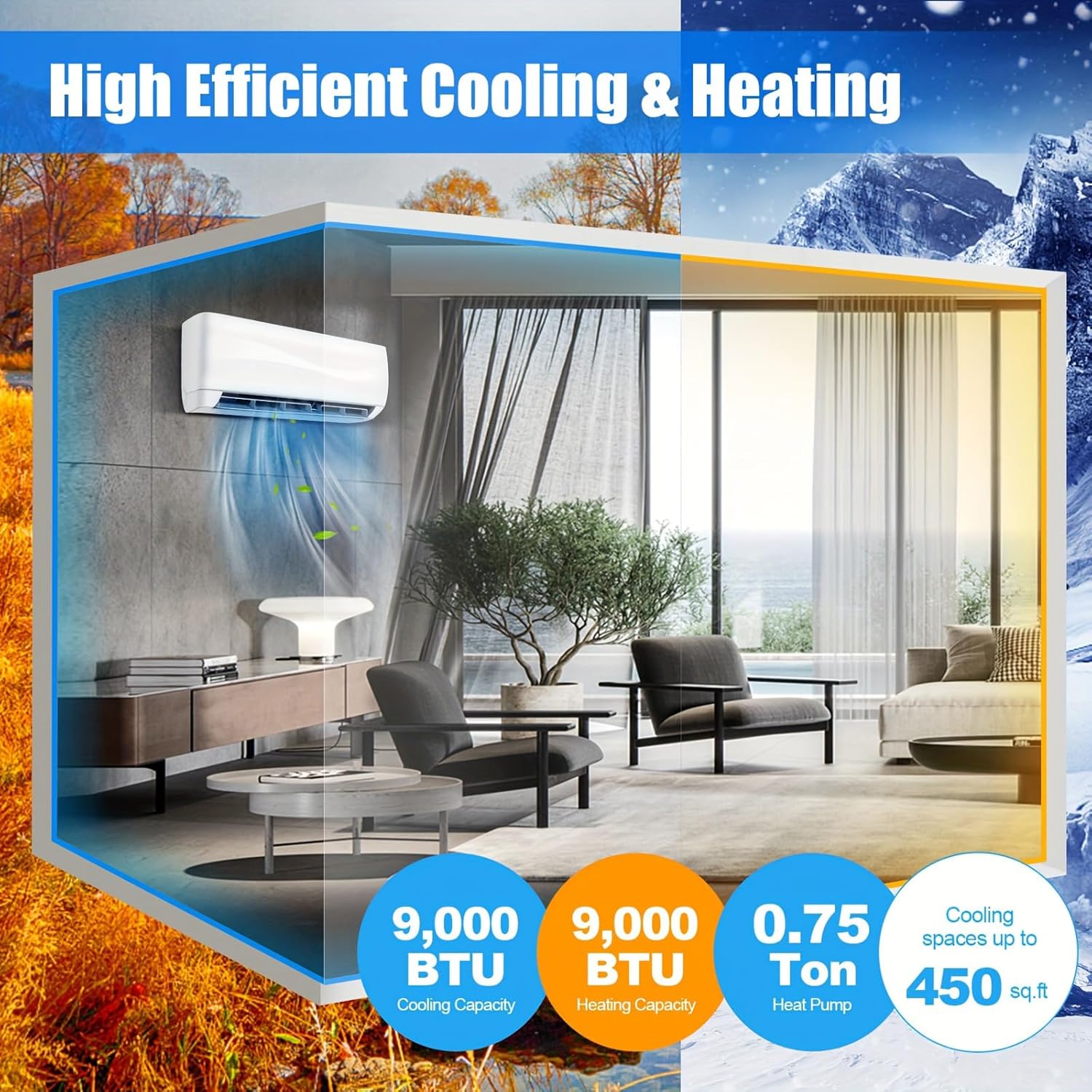 9000 BTU 17 SEER2 208-230V Ductless Mini Split Air Conditioner and Heater - Rapid Cooling & Heating, Advanced Inverter Technology, Easy Maintenance - Ideal for Home and Office Use