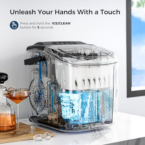 AGLUCKY Ice Makers Countertop with Handle,26.5Lbs/24H,9 Cubes in 6 Mins,2 Sizes of Bullet Ice,Portable Ice Maker Machine with Self-Cleaning,Perfect for Home Kitchen(Black)