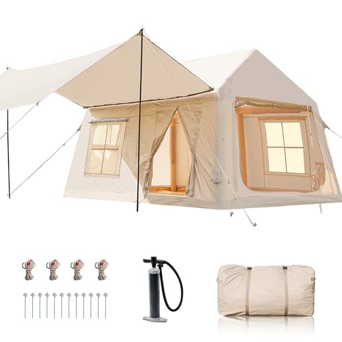 Inflatable Tents for Camping, Blow Up Tent with Hand Pump, Easy Setup Inflatable Hot Tent with Stove Jack, Waterproof Oxford Air Glamping Tents for Camping Adult 4-6 Person