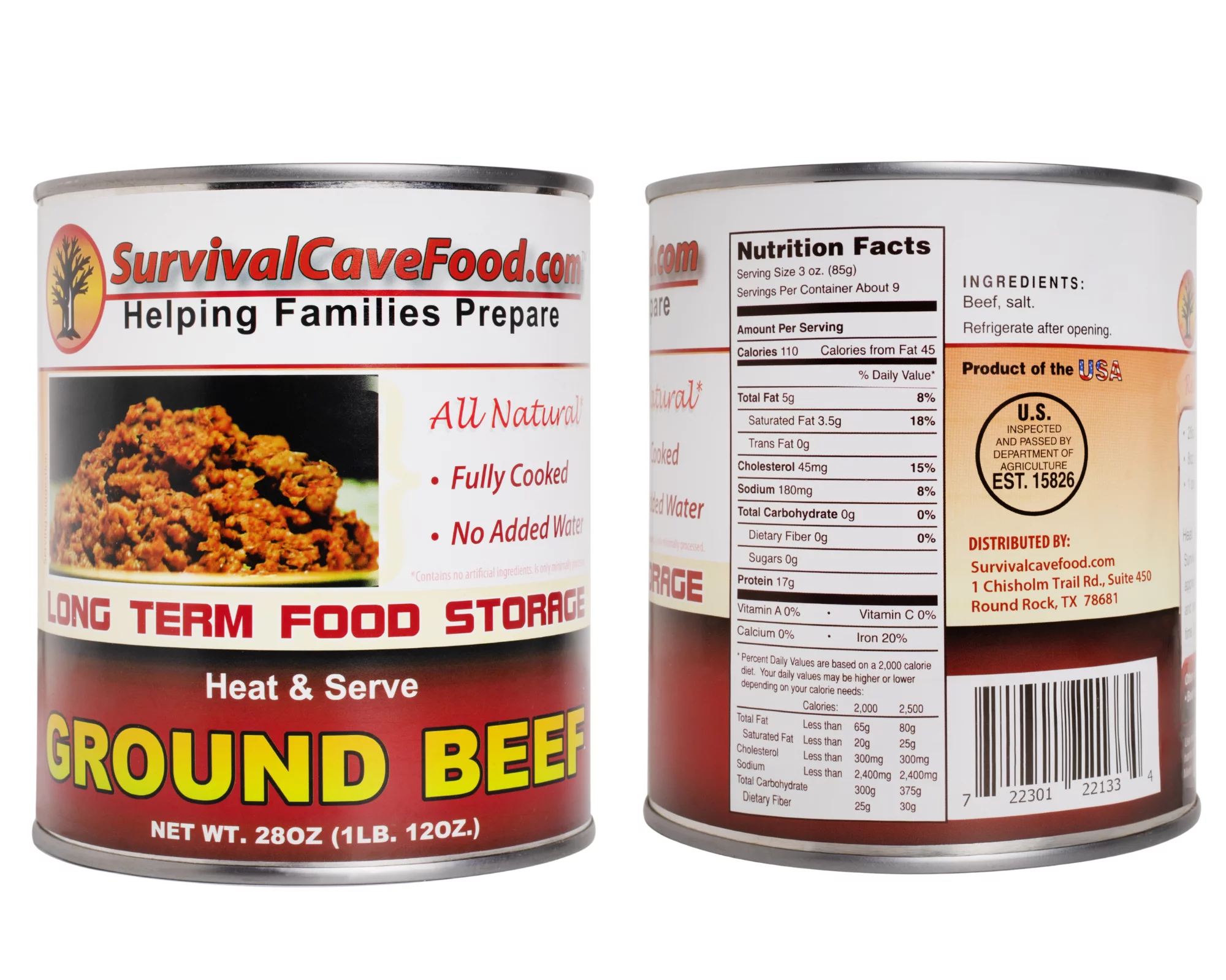 Survival Cave - Canned Ground Beef 28 oz- 12 cans