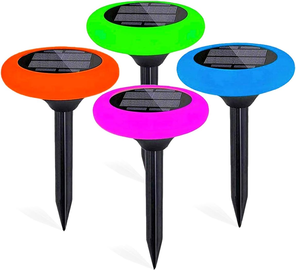 Colourful Solar Lights Outdoor,Fatpoom 7 Color Solar Pathway Lights Outdoor Garden Lights Landscape Lighting Weatherproof Auto On/Off for Garden Lawn Patio Yard Walkway Sidewalk Driveway (4Pack)