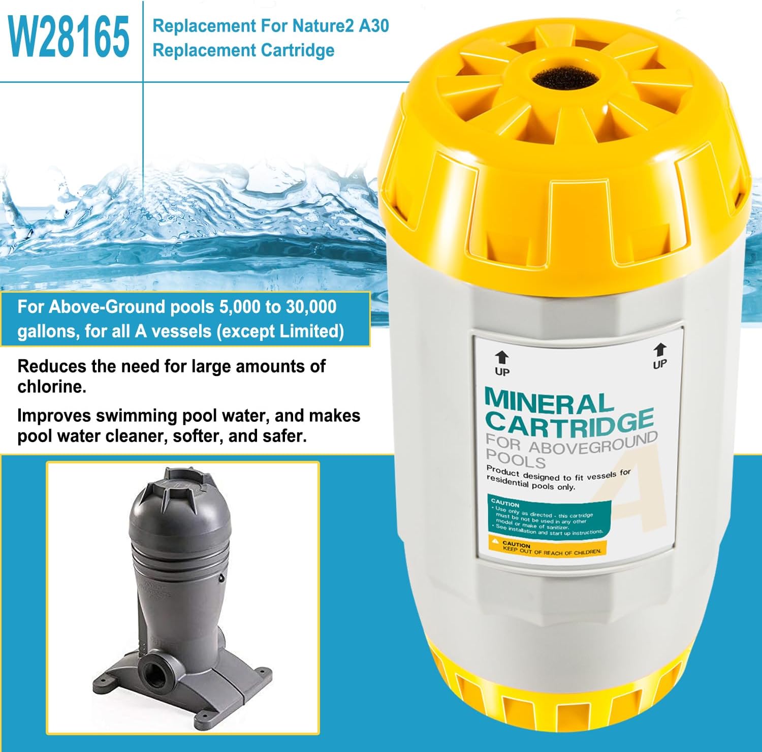 W28165 Mineral Cartridge Replacement Parts Kit Fit for Nature2 A30 Replacement Cartridge, for All Nature 2 Above Ground A Vessels, for Pools 5K to 30K Gallons (Except Limited)，Replace W28166, W26765