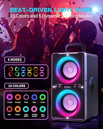 Portable Bluetooth Speaker, 200W (Peak) Loud Sound Stereo with subwoofer, Fast Charging, 20H Playtime, Wireless TWS Speakers with LED Light for Party Camping Outdoor Beach