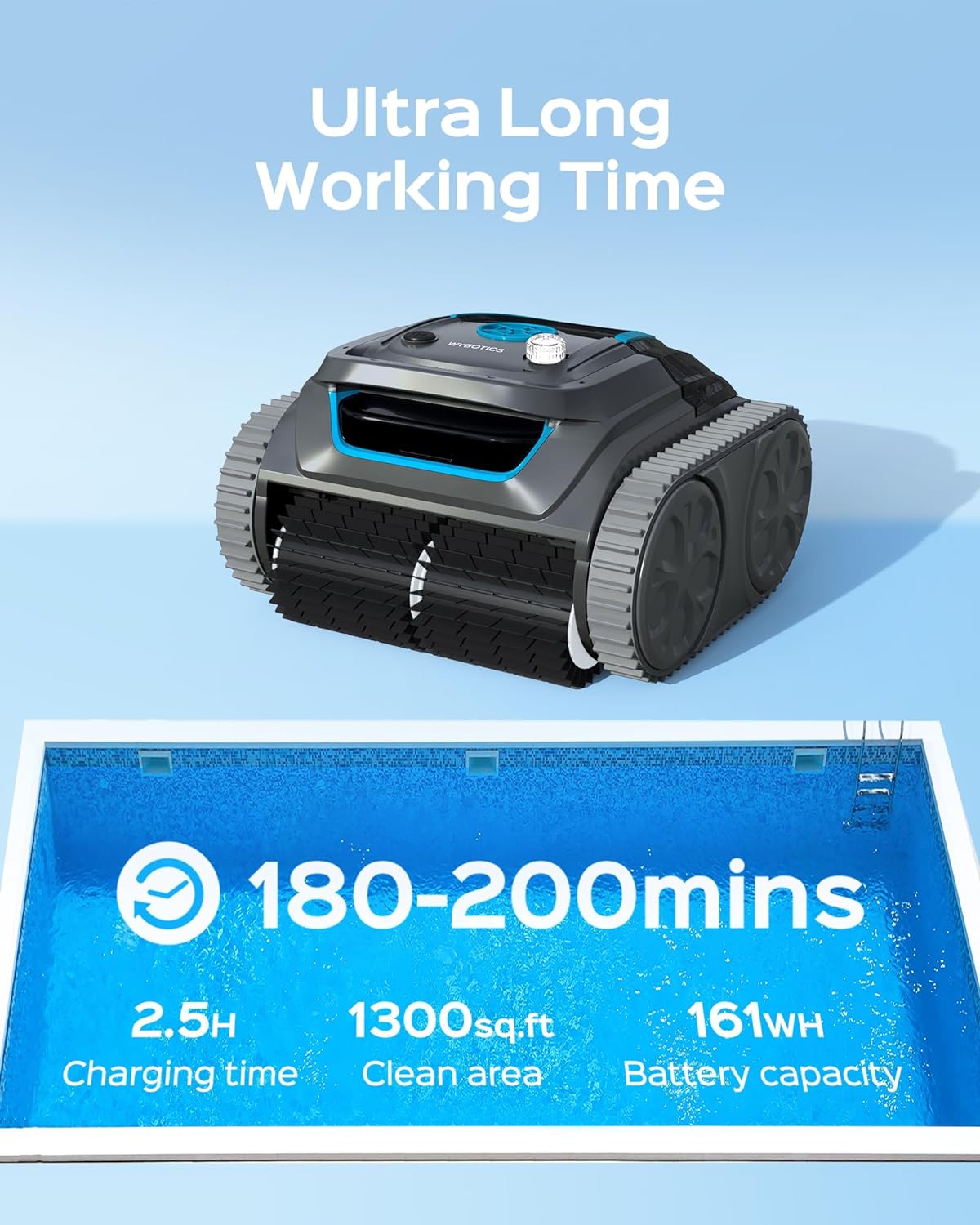 (2024 New) WYBOT S1 Premium Wall Climbing Cordless Pool Vacuum, Robotic Pool Cleaner Pool Robot with Smart Mapping, Powerful Suction, APP Mode, 180mins Runtime, Fast Charing Fit for Inground Pools