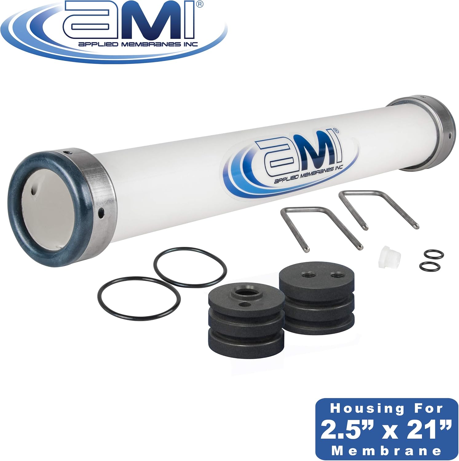 APPLIED MEMBRANES, INC. 2.5" x 21" PVC Membrane Housing Pressure Vessel for 25x21 RO, UF, NF Membrane Element | 200 PSI Operating Pressure | PV2521PVCAU