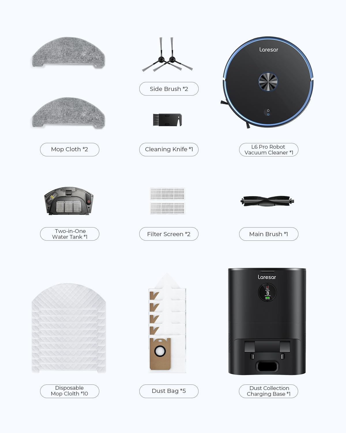 Laresar Robot Vacuum and Mop Combo,4000Pa Robotic Vacuum Cleaner with 3.5L Self Emptying Station,3 in 1 Robot Vacuum with Lidar Navigation,Smart App Control,for Pet Hair/Floors/Carpets(L6 Pro), Black