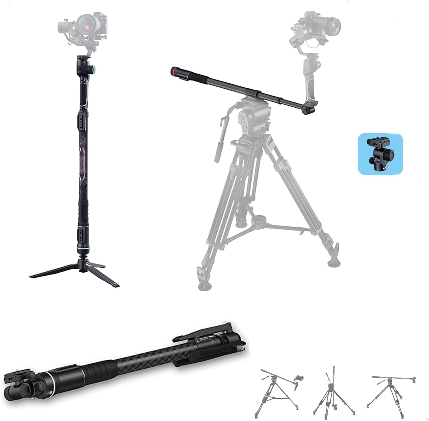 MOZA Slypod Pro Motorized Monopod Camera Slider Made of Carbon Fiber, Vertical Payload 13Lb,Extendable to 54.3 in with Pan and Tilt Head & Tripod for DSLR Camera,or Use with stabilizer