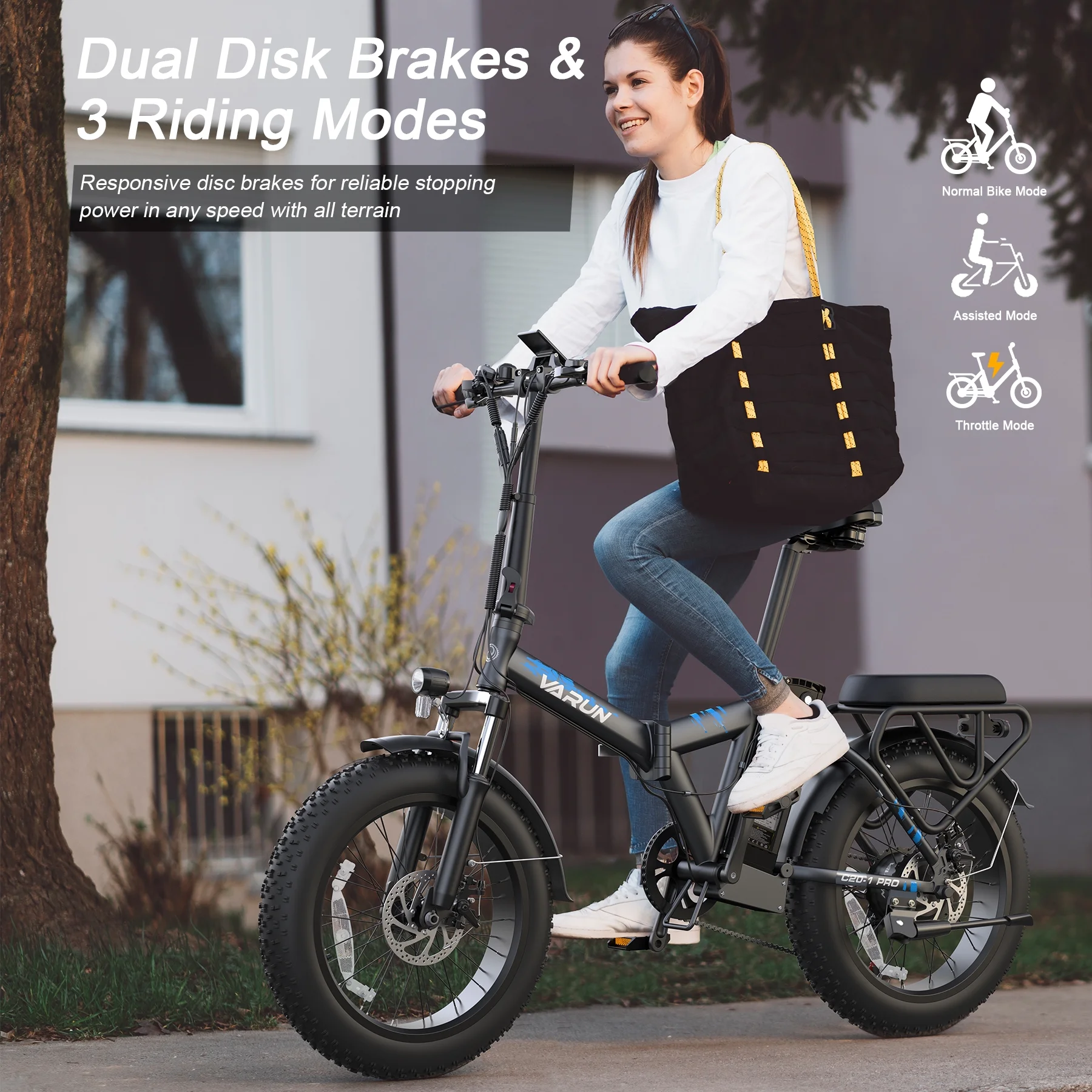VARUN Folding Electric Bike for Adults - Peak 750W Fat Tire Electric Bike with 48V 13Ah Anti-Theft Battery - Full Suspension Ebike for All Terrains Up to 25+MPH, 60+ Miles - Curated Treasures Market