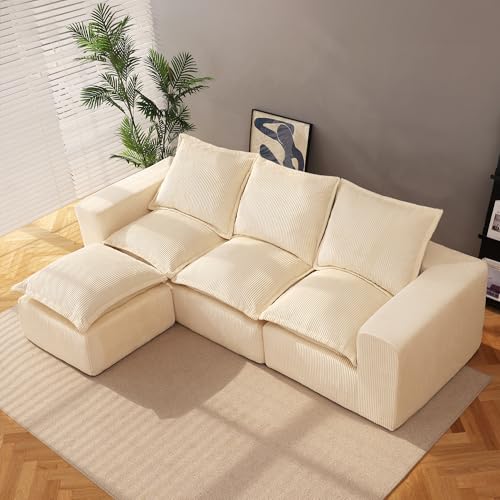 107" Comfy Cloud Couch with L-Shape Chaise & Deep Seat, Modular Sectional Sofa in a Box, Boneless Upholstered Couches for Living Room, No Assembly Required (Soft Corduroy, Black)
