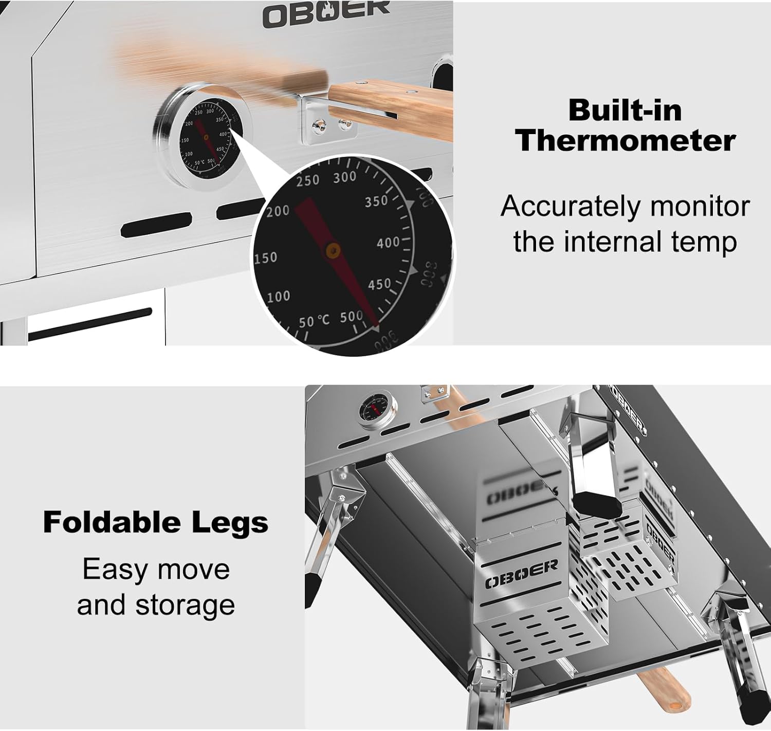 Multi-Fuel Pizza Oven Outdoor with 360°Auto Rotate, 13” Gas Propane & Wood Fired Pizza Maker, Stainless Steel 3-Layer Oven, Portable Pizza Maker with Built-in Thermometer