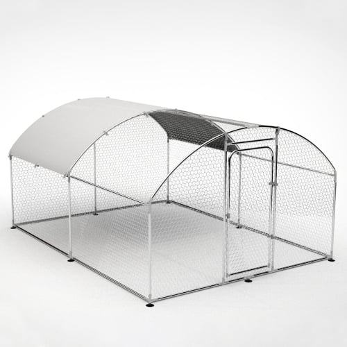 Metal Large Chicken Coop Walk-in Poultry Cage Large Chicken Run Arc Shaped Cage with Waterproof Anti-Ultraviolet Cover, 1.00" Diameter Tube (9.8' L x 13.1' W x 6.4' H) - Curated Treasures Market