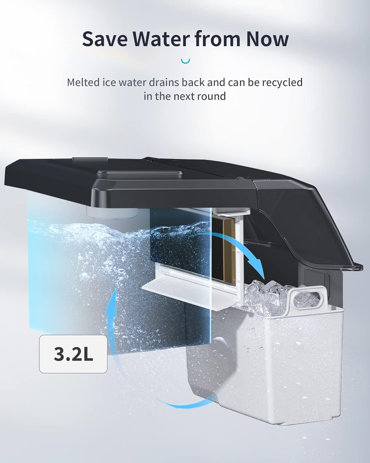 ecozy Portable Ice Makers for Countertop, 44lbs Per Day, 24 Cubes Ready in 13 Mins, 2 Ways to Add Water, Self-Cleaning Ice Maker with Ice Bags/Scoop/Basket for Home Office Bar Party, Silver