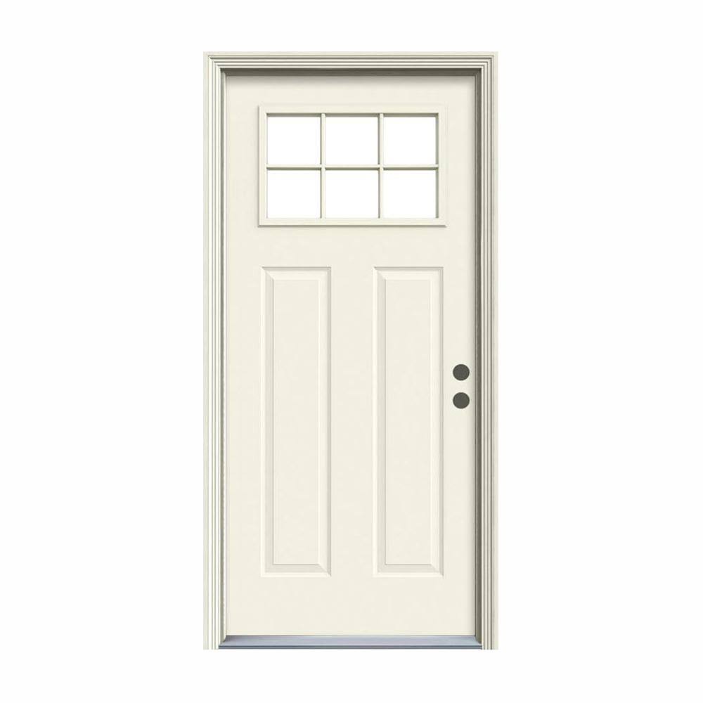 JELD-WEN 34 in. x 80 in. 6 Lite Craftsman Primed Steel Prehung Left-Hand Inswing Front Door w/Brickmould