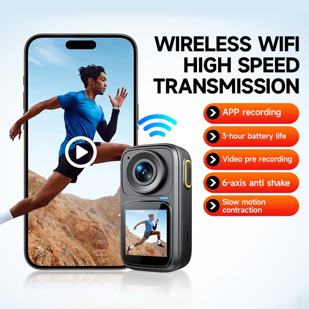 True 4K 30FPS 55MP WiFi Action Camera 4K Ultra HD 6 Axis Anti-shake Dual Screens HDR Vlog Camera 4K Camcorder Outdoors Underwater Camera with Waterproof case Remote Control, 64GB Micro SD Card