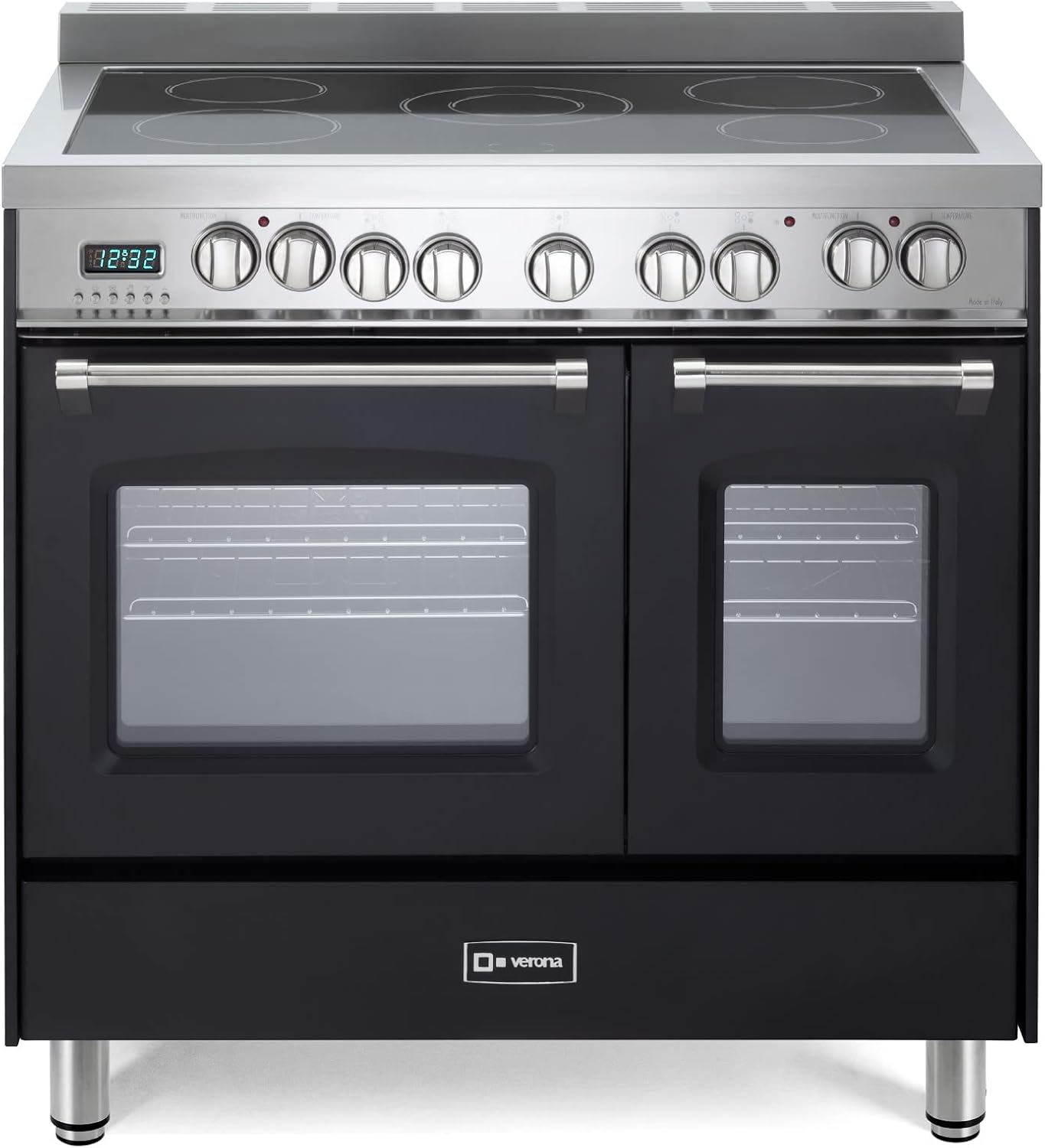 Verona Prestige Series VPFSEE365DE 36 Inch All Electric Freestanding Range Double Oven Convection, 5 Burners Dual Center Element Chrome Knobs and Handle Matte Black