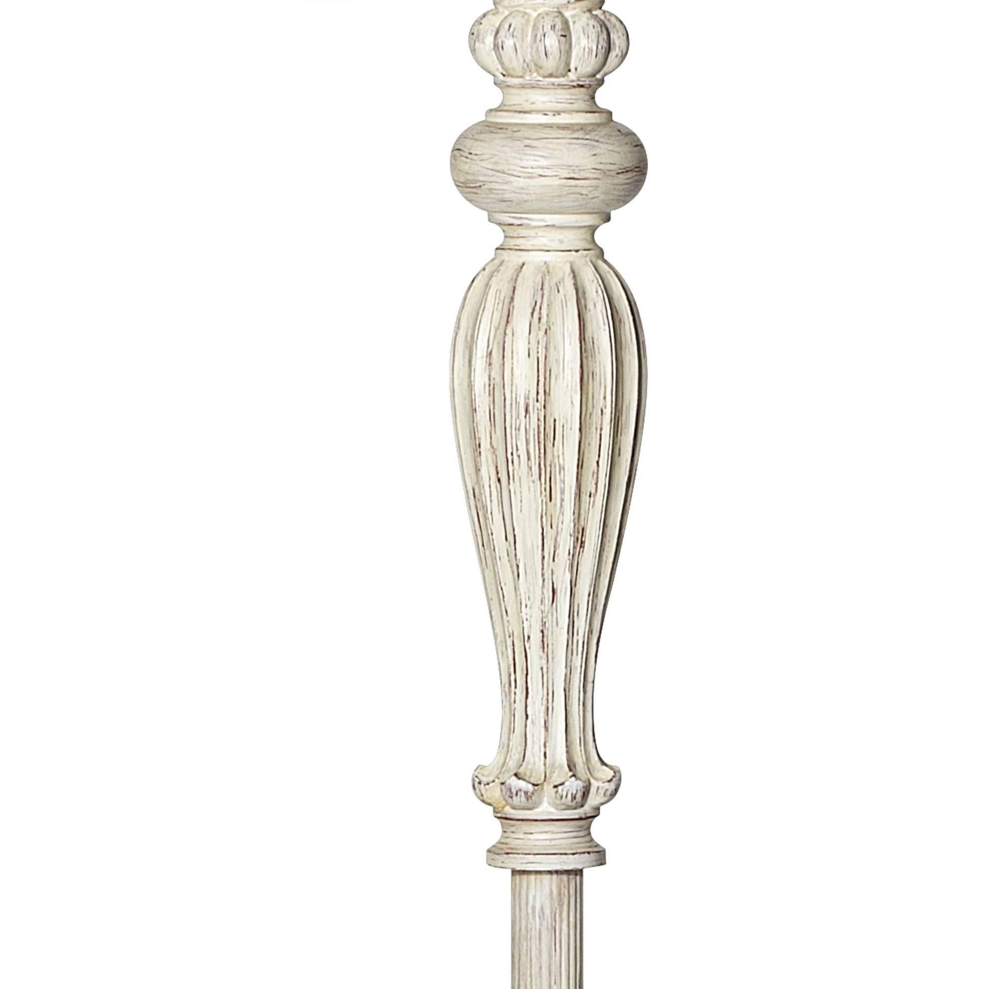 360 Lighting Vintage Chic Floor Lamp Antique White Cream Scallop Fabric Dome Shade with Fringe for Living Room Reading Bedroom