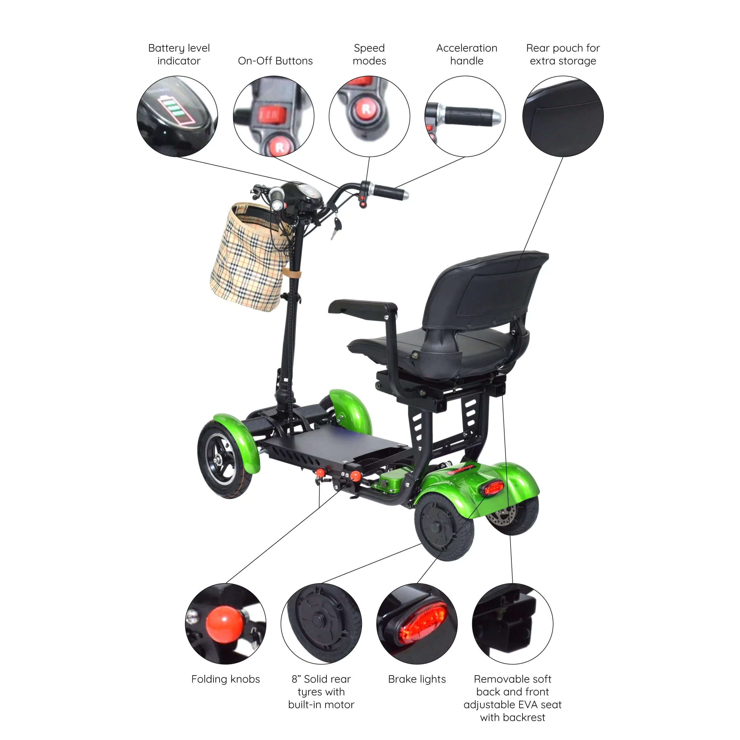 Bangeran Electric Mobility Scooter, 4 Wheel Foldable Portable, Up to 12 Miles - Blue