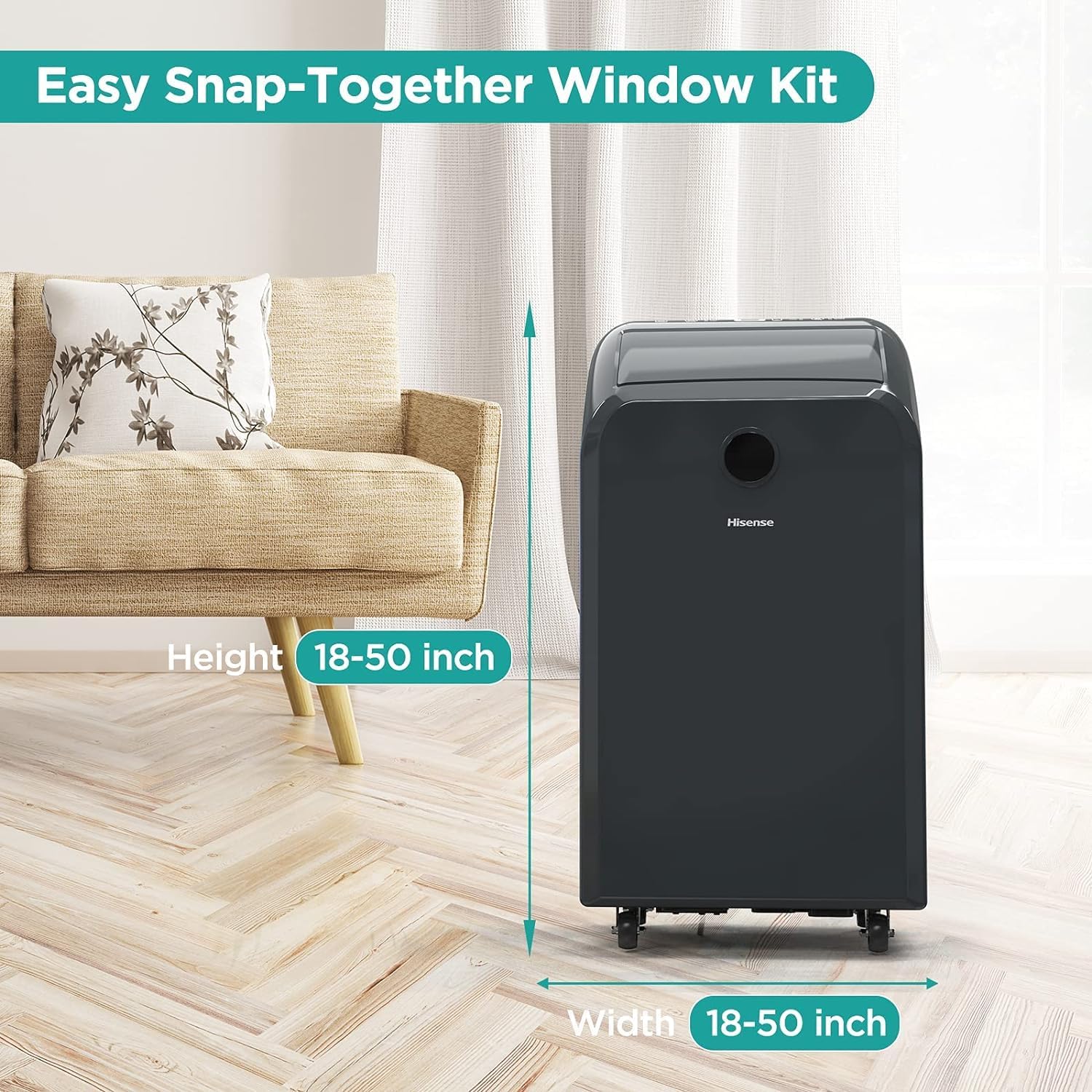 Hisense Portable Air Conditioner 9,000 BTU Cooling Dehumidifier Fan for Rooms up to 400 sq.ft, Remote Control, Long Distance Air Flow, 3 Modes - Cool, Dehumidify, Noise 49 db, - AP0921CR1G (Renewed)