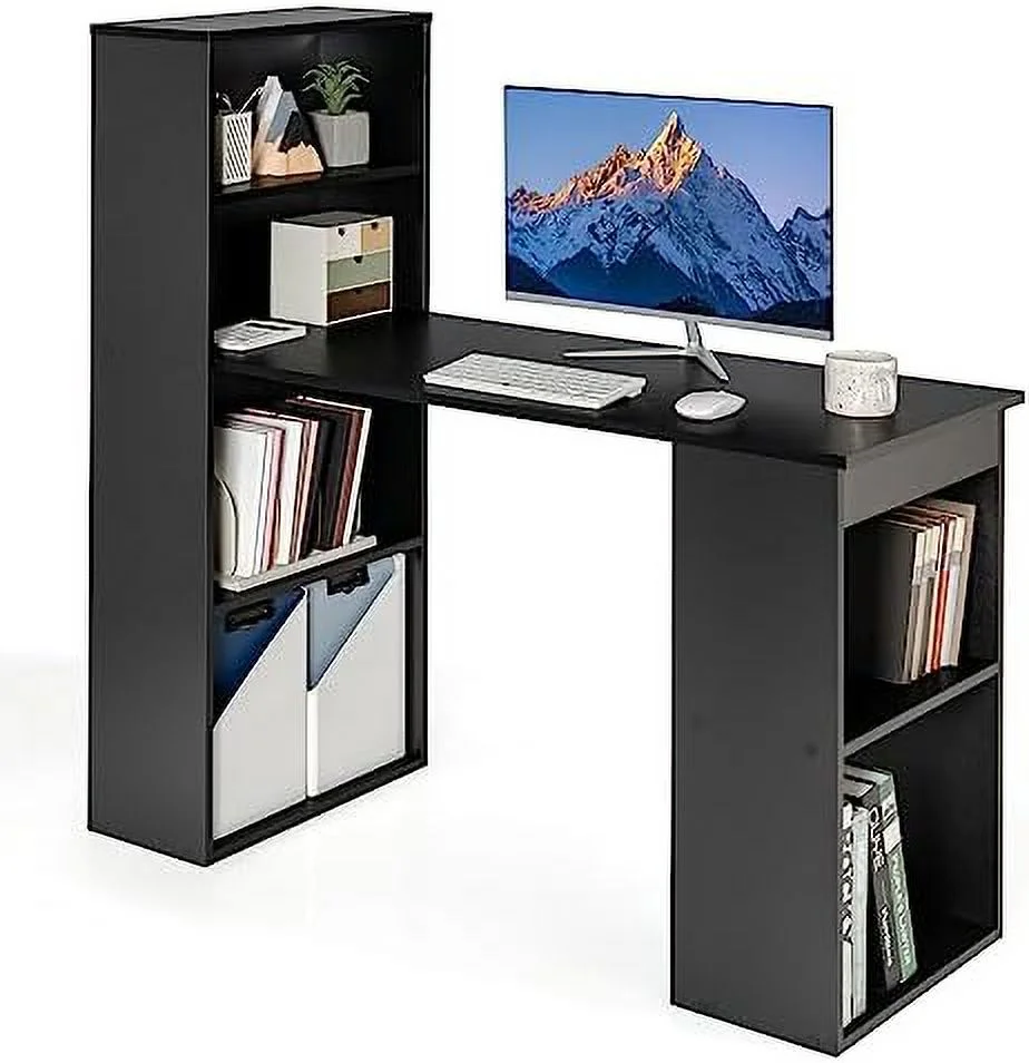 RUNFAYBIU 48 Inch Computer Desk with Bookshelf  3-in-1 Home Office Desk with 4-Tier Bookcase &amp; CPU Stand  Space-Saving Reversible Writing Desk Work Table for Bedroom  Study Room  Offi