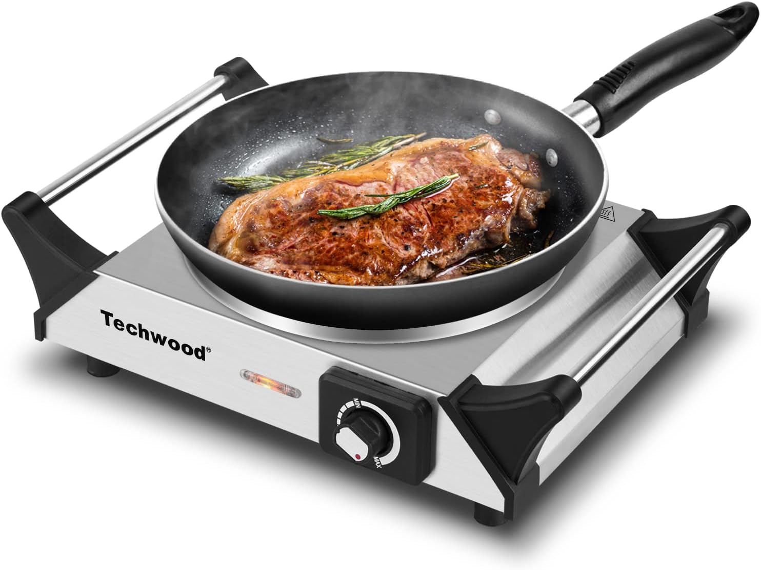 Hot Plate, Techwood Portable Electric Stove for cooking, 1200W Countertop Infrared Single Burner with Handles & 7.5&rdquo; Glass Cooktop for RV/Home/Camp, Compatible for All Cookwares Upgraded Version