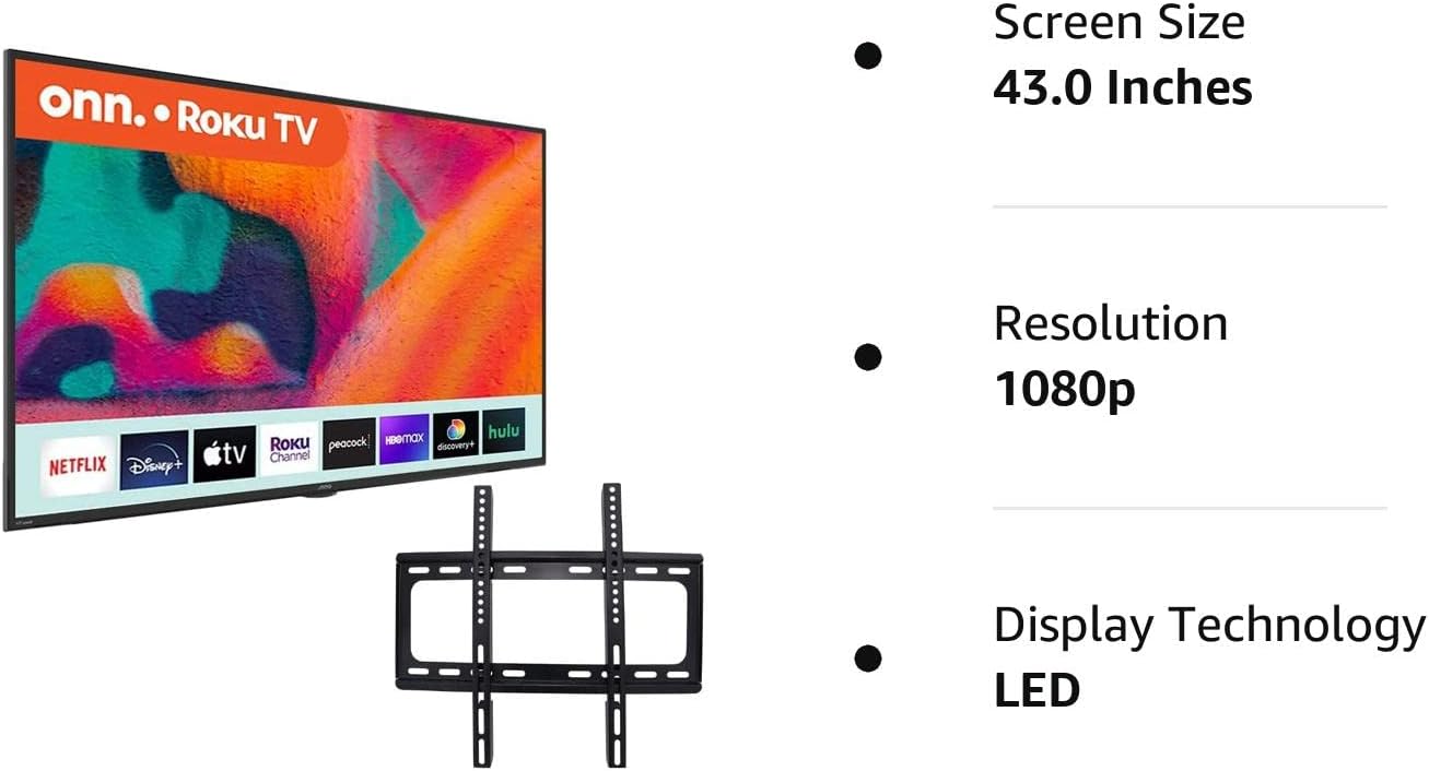 ONN 43-Inch Class Full HD 1080p Smart LED TV 60Hz Refresh Rate Compatible with Alexa & Google Assistant + Free Wall Mount (No Stands) 100069992 (Renewed)