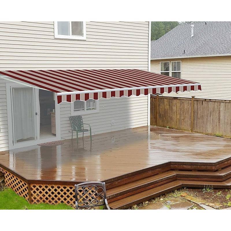Aleko AWM20X10MSRED Retractable Motorized Patio Awning, 20& x 10&, Multi Stripe Red