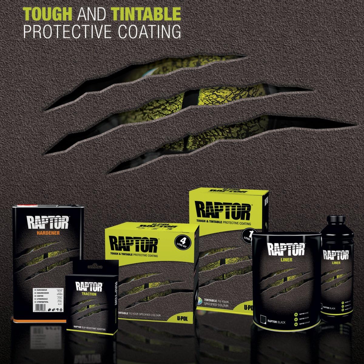 U-Pol Raptor Mesa Gray Urethane Spray-On Truck Bed Liner Kit and Custom Coat Spray Gun with Regulator, 8 Liters