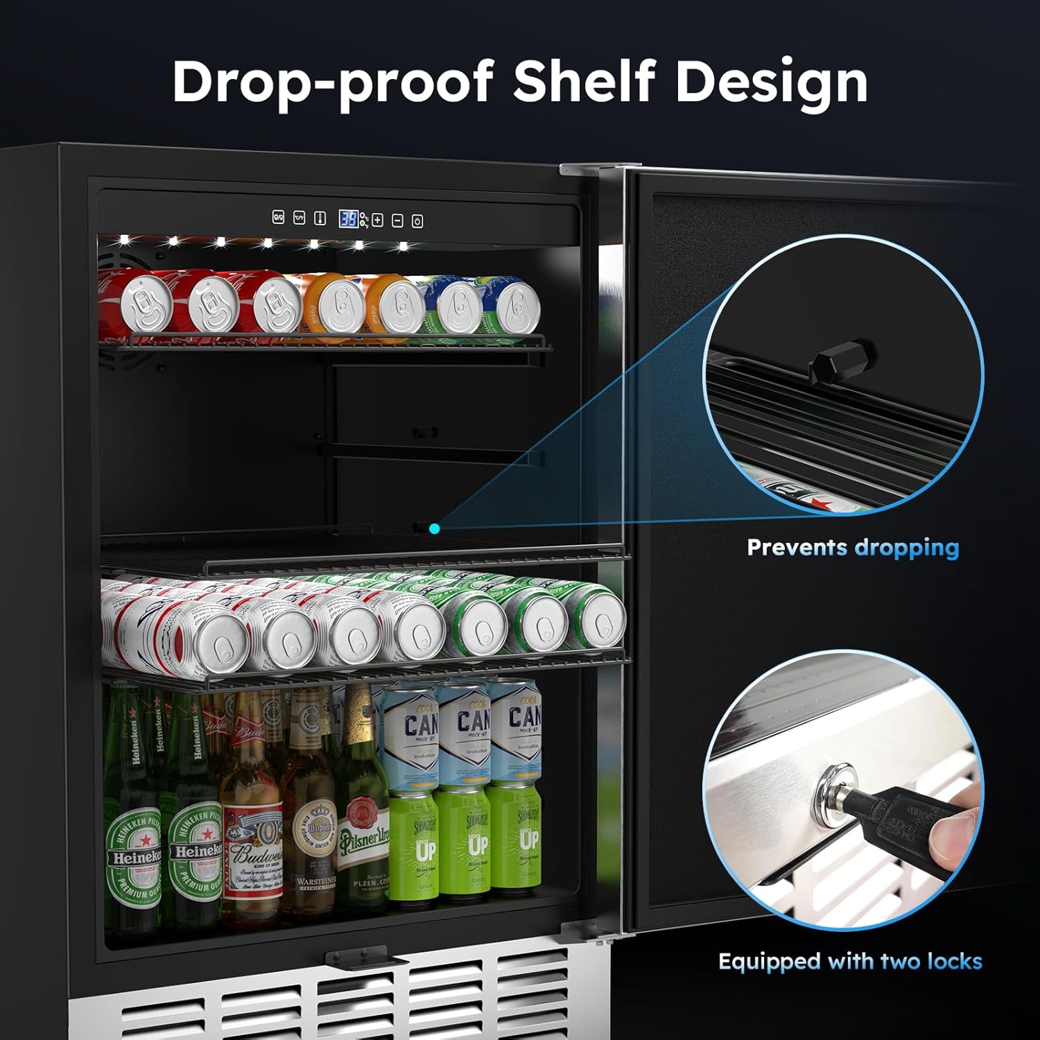 Outdoor Beverage Refrigerator, 24 Inch Under Counter Double Drawer Fridge, Stainless Steel, Freestanding/Built-In Installation Outdoor Beverage Fridge for Patio, Outdoor Beverage Cooler with Wheels
