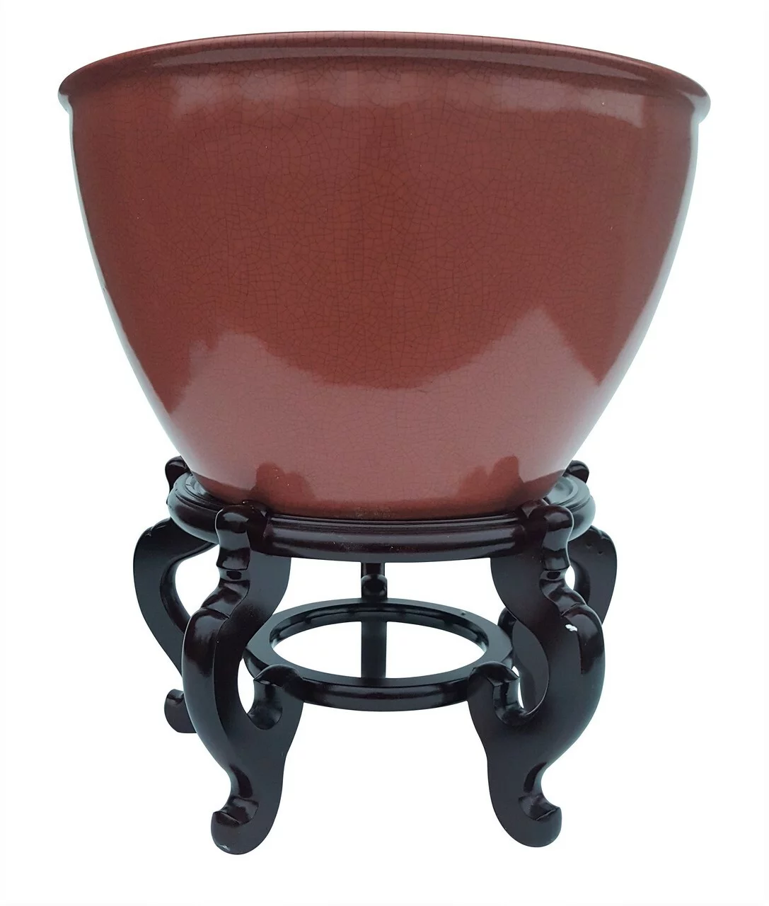 22" Dia Chinese Coral Red Crackle Porcelain Fish Bowl - Oriental Furniture Warehouse - Curated Treasures Market