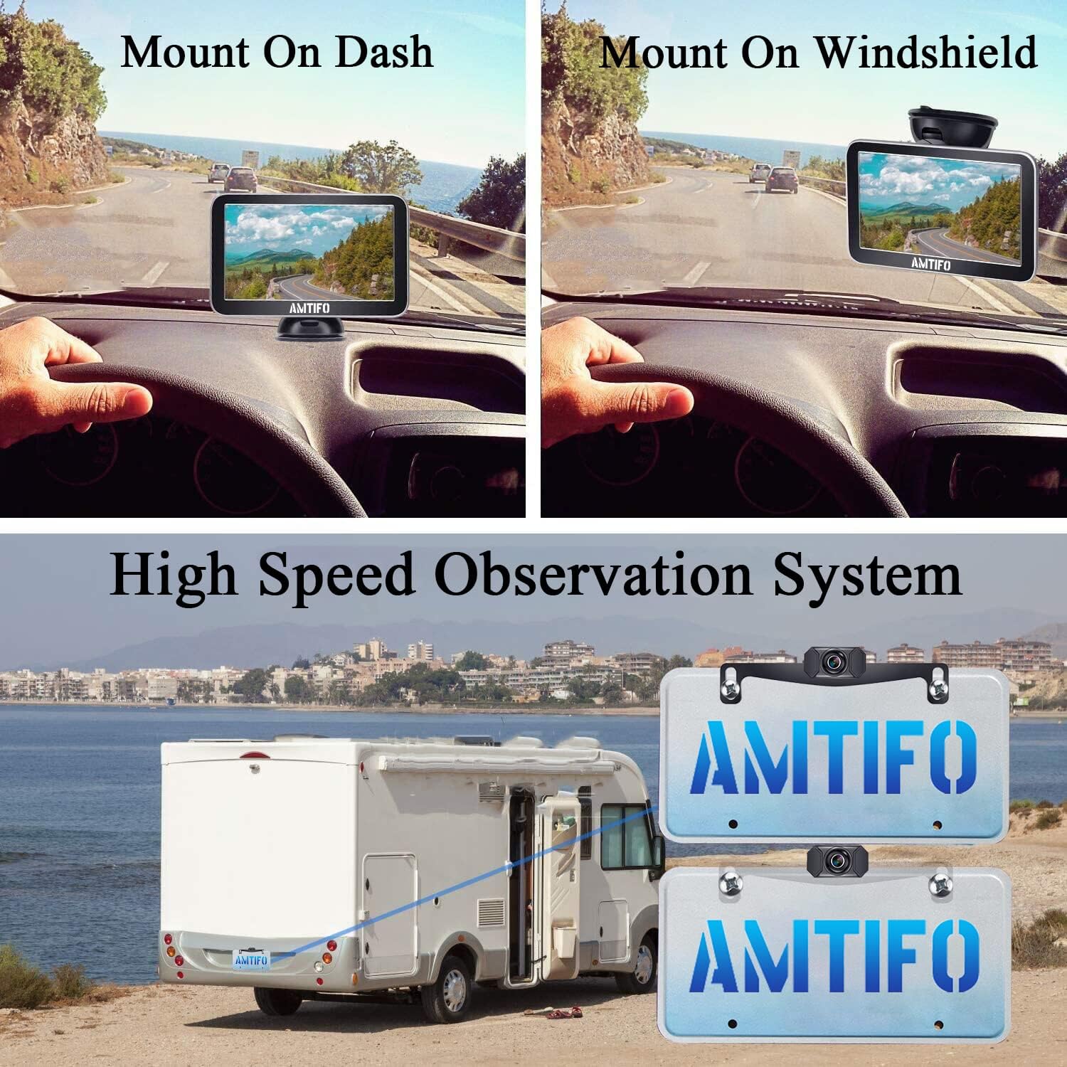 Wireless Backup Camera Car HD 1080P WiFi Rear View System 7 Inch Monitor Kit Truck Camper RV Hitch Auto License Plate Back Cam AMTIFO W70