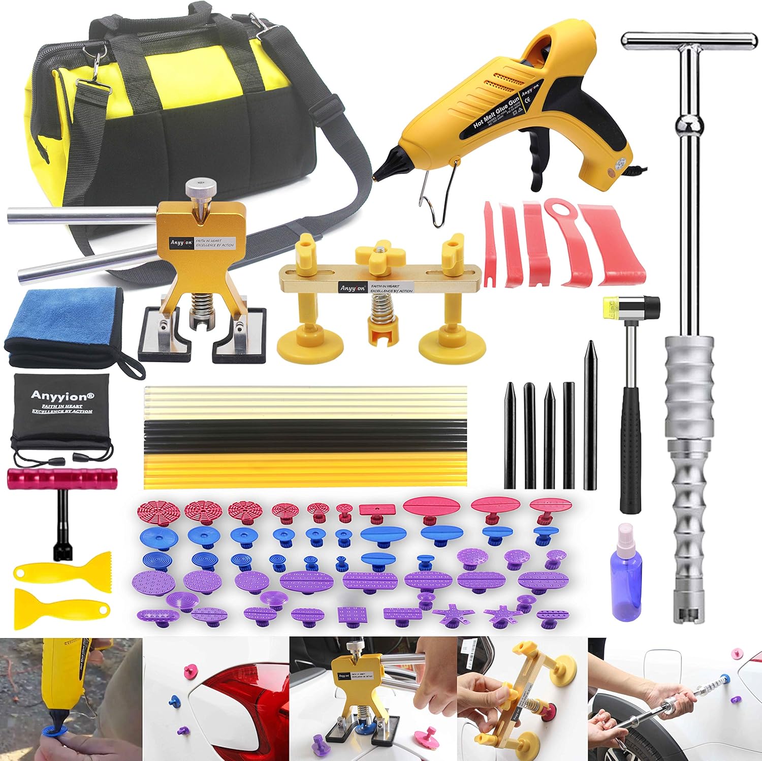 Anyyion 88pcs Paintless Dent Repair Kits, Car Body Dent Repair Tools Auto Dent Puller Kit Car Body Dent Repair Tools Car Body Repair Kit Hail dent Removal kit
