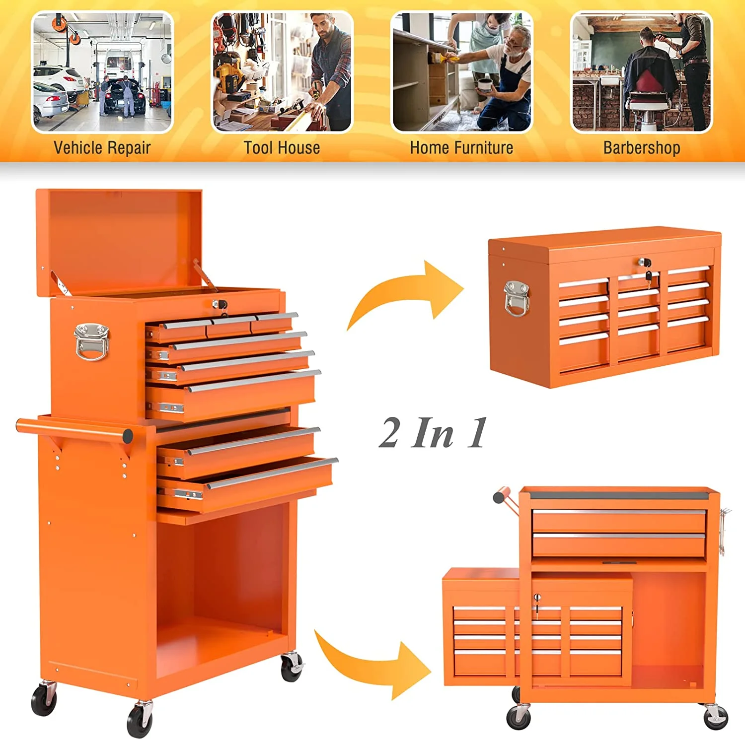 Rolling Tool Chest with Wheels and 8 Drawers, Detachable Large Toolbox Storage Cabinet with Lock,Locking Mechanic Tool Cart for Warehouse, Workshop,Garage,Blue