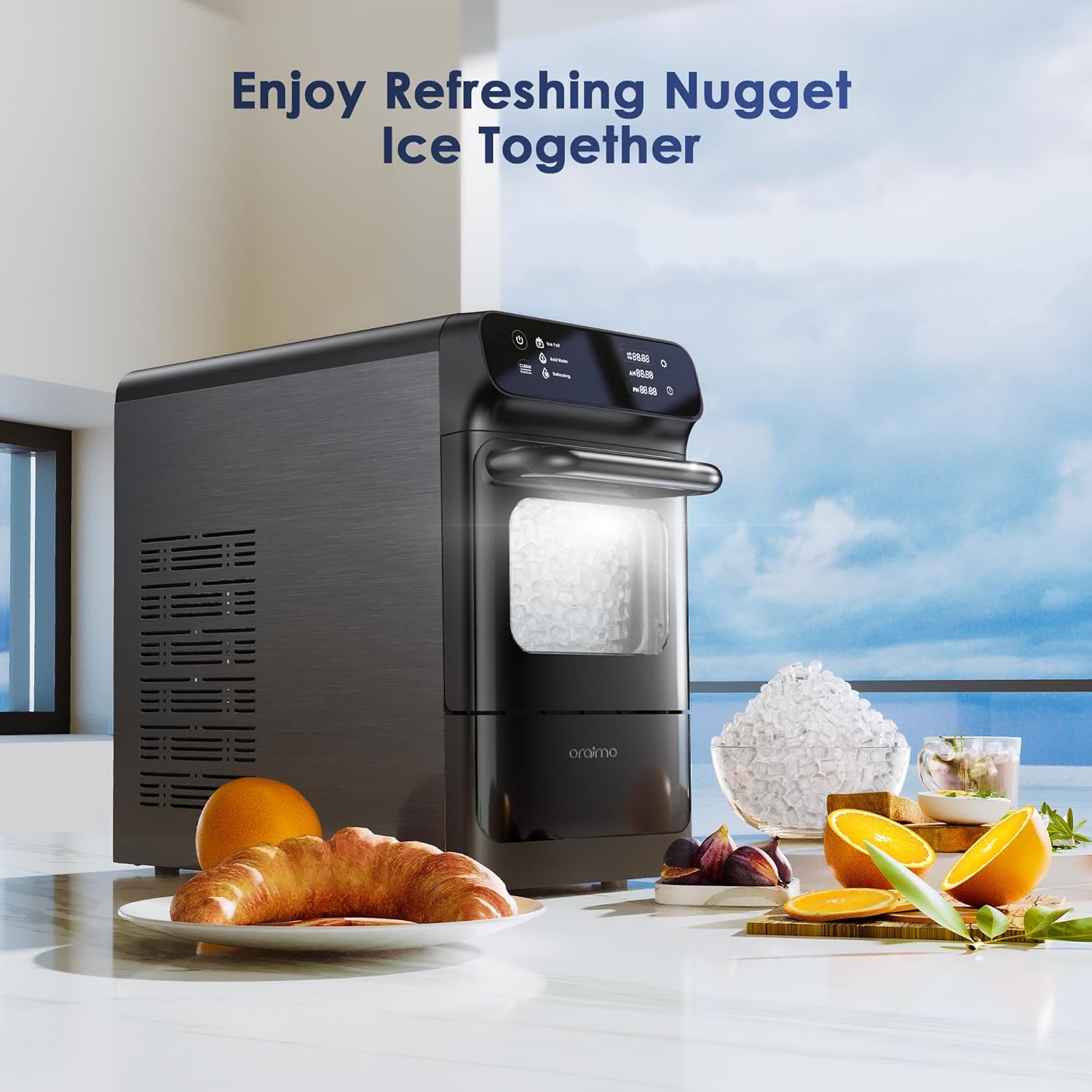 Oraimo Nugget Ice Maker, Ice Makers Countertop, 33 lbs/Day, Time Preset on LED Display, Self-Cleaning & Auto Water Refill, Sonic Pebble Ice Machine
