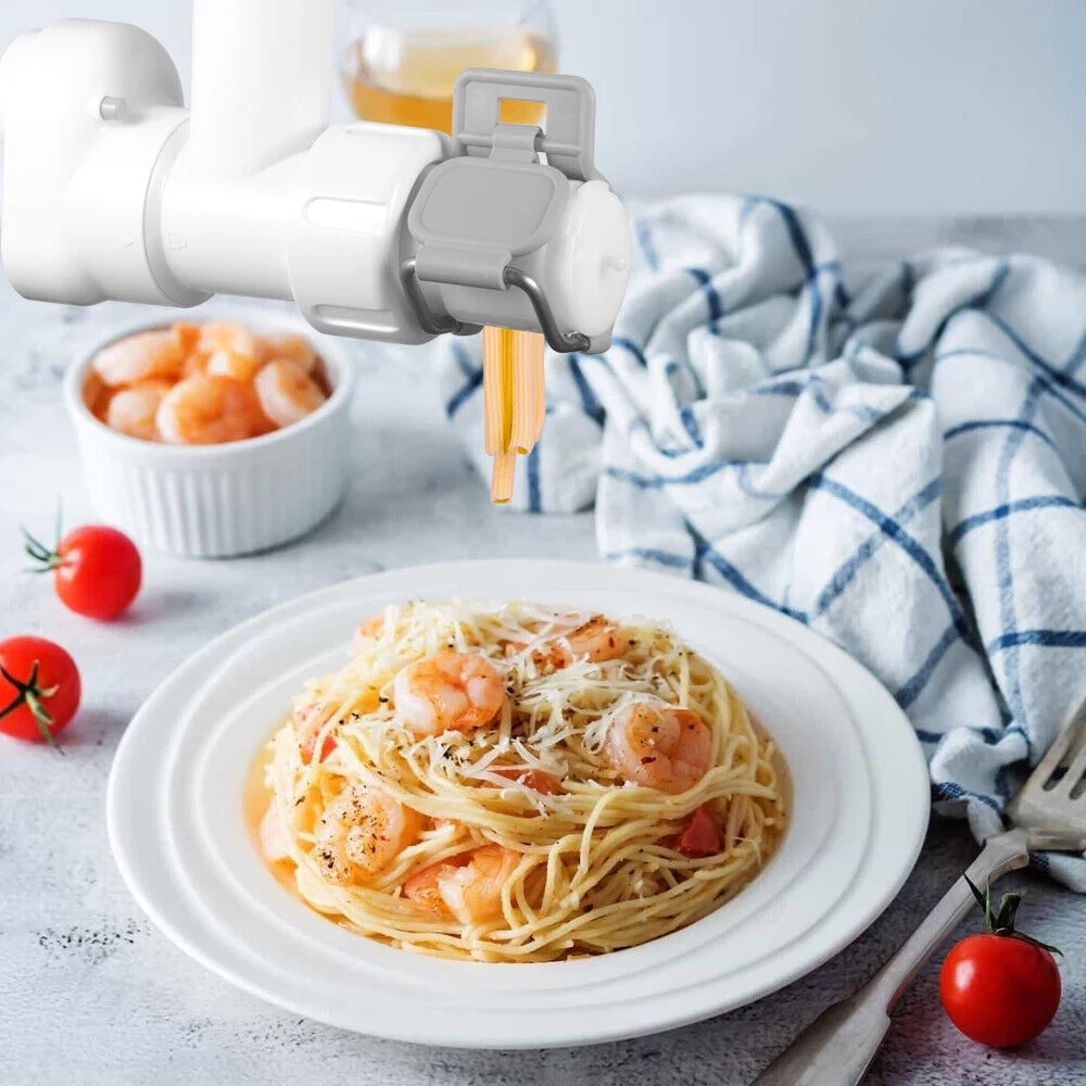 KingFurt 6X Pasta Roller & Food Meat Grinder Attachment- Automatic Spaghetti Noodle Maker for KitchenAid Mixers - White