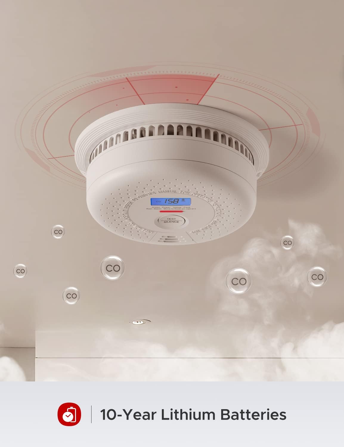 X-Sense 10 Year Battery (Not Hardwired) Smoke and Carbon Monoxide Detector with LCD Display, Dual Sensor Smoke CO Alarm Complies with UL 217 & UL 2034 Standards, Auto-Check, SC01