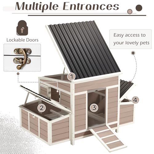 AECOJOY Chicken Coop, 56" Large Wooden Chicken Hutch with 6 Nesting Boxes, Outdoor Hen House Chicken Cage