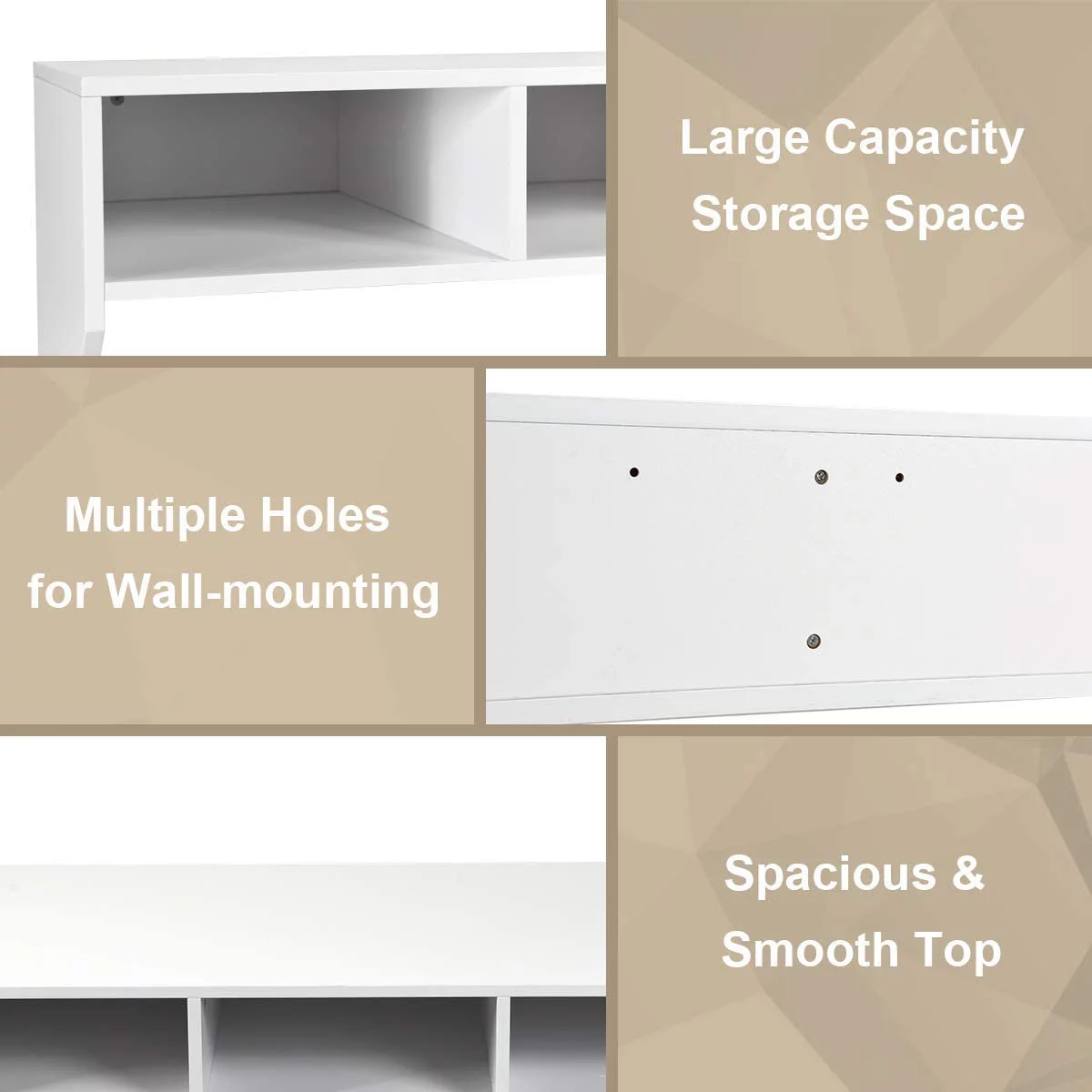 Wall Mounted Desk Floating Computer Desk, Writing Study Table W/3 Storage Shelves, Laptop PC Table for Living Room, Bedroom, Office (Black)